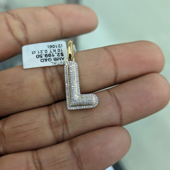 Real Diamond 10kt gold bubble Initial L pendant